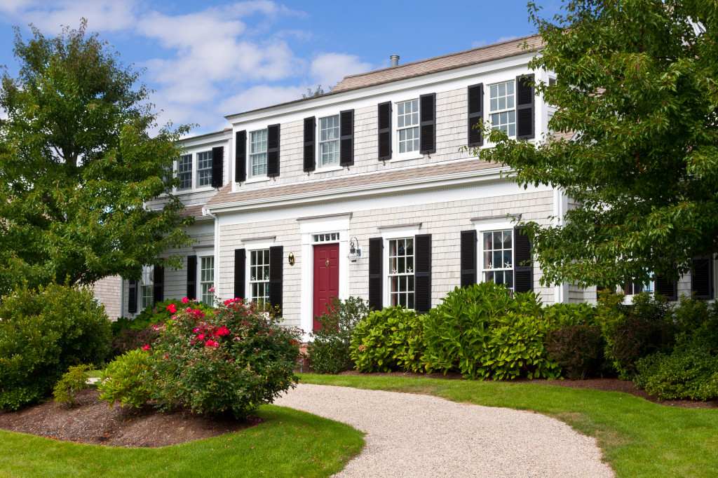 Luxury New England House, Chatham, Cape Cod, Massachusetts. Blue sky.